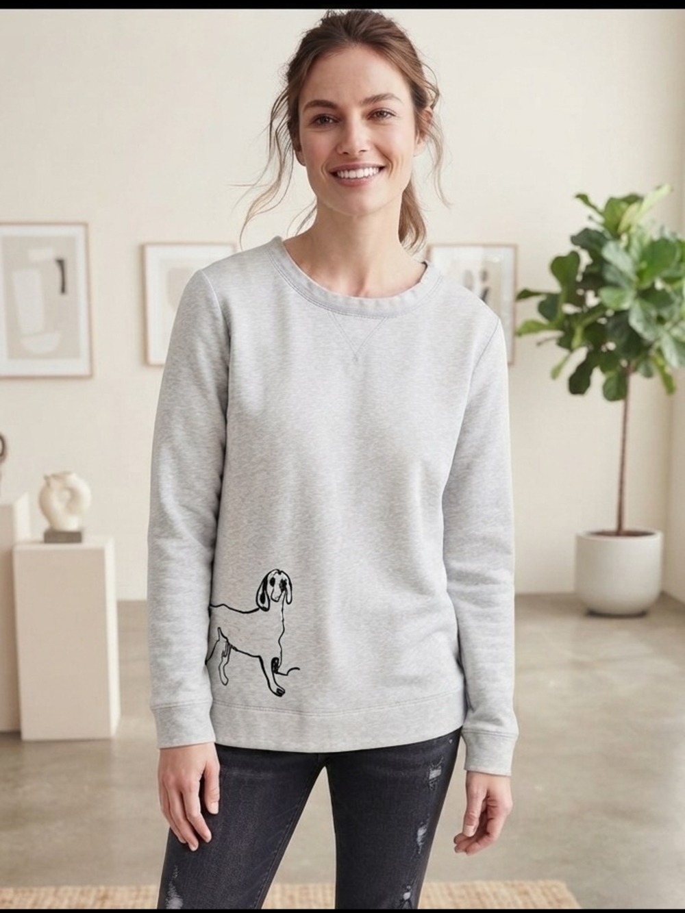 Talbots Cream Heather Crewneck Sweatshirt with Subtle Texture